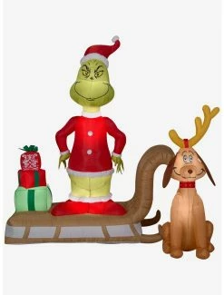 Decor Grinch And Max On Sled Scene Large Airblown