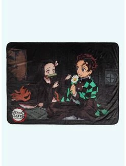 Bedroom Demon Slayer: Kimetsu No Yaiba Tanjiro & Nezuko Flower Throw