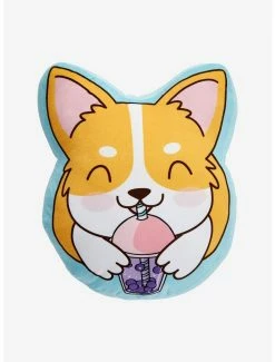 Bedroom Corgi With Boba 14 Inch Plush Pillow