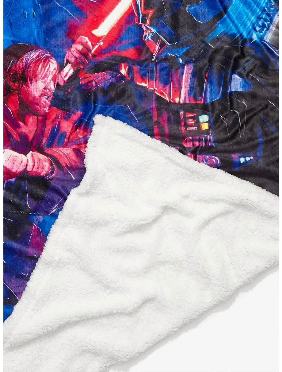 Bedroom Star Wars Obi-Wan Kenobi Obi-Wan & Darth Vader Clash Sherpa Throw - BoxLunch Exclusive 2 Bedroom Star Wars Obi-Wan Kenobi Obi-Wan & Darth Vader Clash Sherpa Throw - BoxLunch Exclusive - Image 2