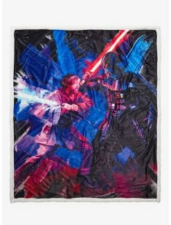 Bedroom Star Wars Obi-Wan Kenobi Obi-Wan & Darth Vader Clash Sherpa Throw - BoxLunch Exclusive