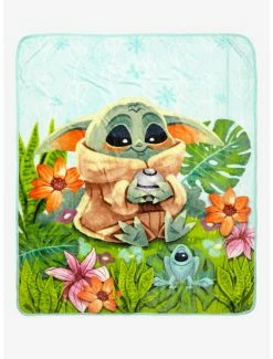 Bedroom Star Wars The Mandalorian Grogu & Frog Floral Throw - BoxLunch Exclusive