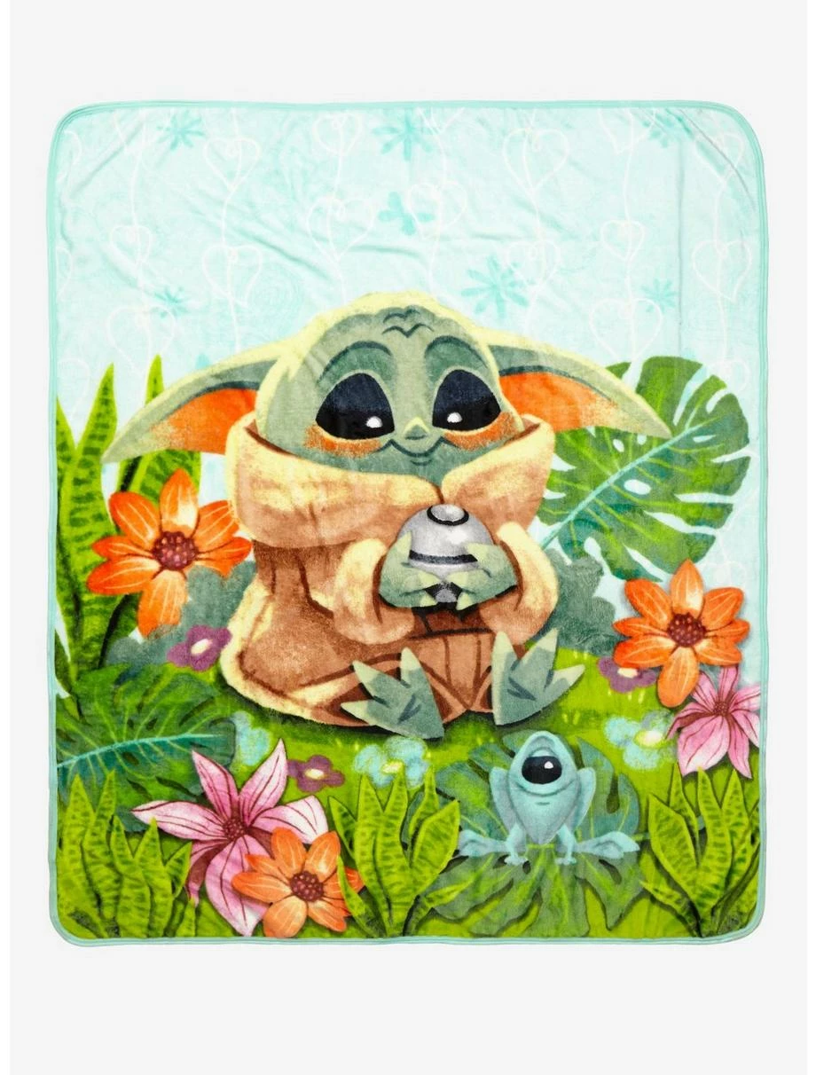 Bedroom Star Wars The Mandalorian Grogu & Frog Floral Throw - BoxLunch Exclusive 1 Bedroom Star Wars The Mandalorian Grogu & Frog Floral Throw - BoxLunch Exclusive