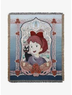 Bedroom Studio Ghibli Kiki’s Delivery Service Kiki & Jiji Filigree Portrait Tapestry Throw - BoxLunch Exclusive